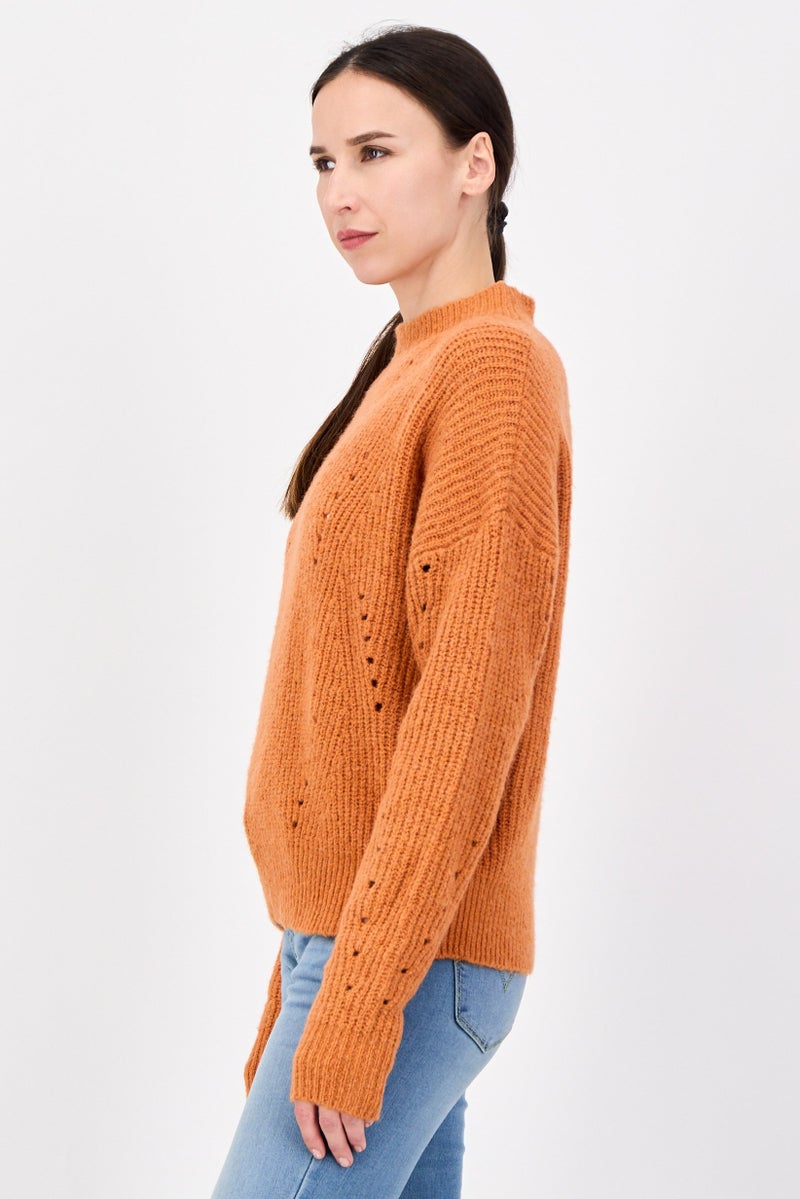 French Connection Women Mock Neck Knitted Long Sleeve Sweater, Rust - Image 2